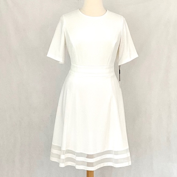 Calvin Klein Short Sleeve Ivory Illusion Dress - Picture 3 of 12